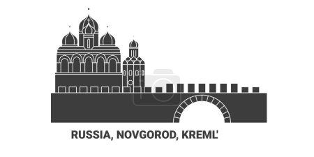 Illustration for Russia, Novgorod, Kreml Landmark travel landmark line vector illustration - Royalty Free Image