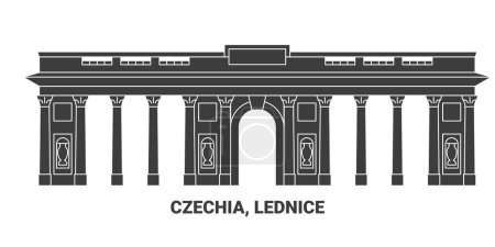 Téléchargez les illustrations : République tchèque, Lednice, illustration vectorielle de ligne de repère de voyage - en licence libre de droit