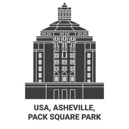 Téléchargez les illustrations : États-Unis, Asheville, Pack Square Park illustration vectorielle de ligne de voyage - en licence libre de droit