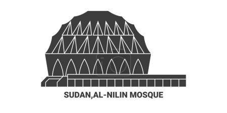 Téléchargez les illustrations : Soudan, Mosquée Alnilin, illustration vectorielle de ligne de repère de voyage - en licence libre de droit