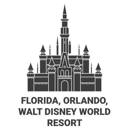 Téléchargez les illustrations : États-Unis, Floride, Orlando, Walt Disney World Resort voyages illustration vectorielle de ligne historique - en licence libre de droit
