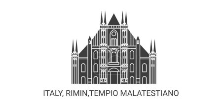 Téléchargez les illustrations : Italie, Rimin, Tempio Malatestiano, illustration vectorielle de ligne de repère de voyage - en licence libre de droit