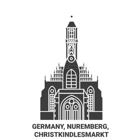 Ilustración de Alemania, Nuremberg, Christkindlesmarkt viaje hito línea vector ilustración - Imagen libre de derechos