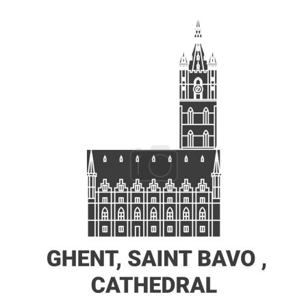Téléchargez les illustrations : Belgique, Gand, Saint Bavo, Cathédrale Voyage illustration vectorielle ligne historique - en licence libre de droit