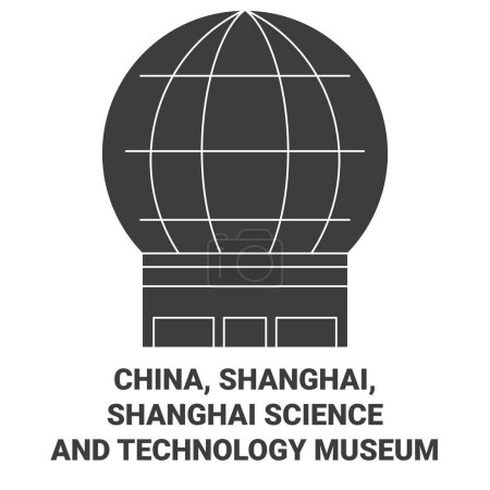 Téléchargez les illustrations : Chine, Shanghai, Shanghai Science et technologie Musée Voyage illustration vectorielle ligne historique - en licence libre de droit