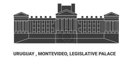 Ilustración de Uruguay, Montevideo, Palacio Legislativo, recorrido hito línea vector ilustración - Imagen libre de derechos