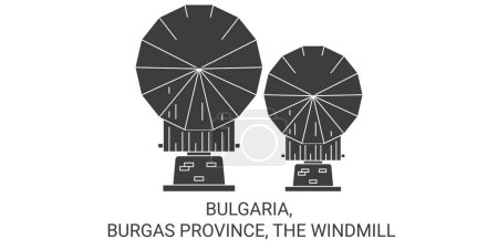 Téléchargez les illustrations : Bulgarie, Province de Burgas, Illustration vectorielle de ligne de voyage du Moulin à vent - en licence libre de droit