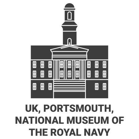 Ilustración de Inglaterra, Portsmouth, Museo Nacional de la Marina Real viaje hito línea vector ilustración - Imagen libre de derechos