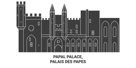 Illustration for France, Papal Palace, Palais Des Papes travel landmark line vector illustration - Royalty Free Image