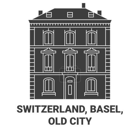 Téléchargez les illustrations : Suisse, Bâle, Vieille ville illustration vectorielle de ligne de voyage - en licence libre de droit