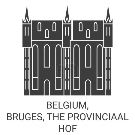 Téléchargez les illustrations : Belgique, Bruges, Le Provinciaal Hof Travel illustration vectorielle de ligne historique - en licence libre de droit
