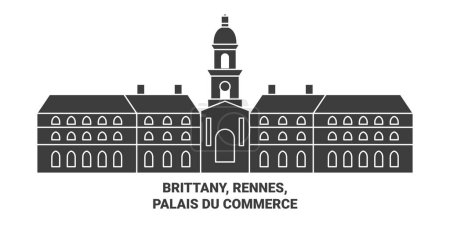 Illustration for France, Rennes, Palais Du Commerce travel landmark line vector illustration - Royalty Free Image