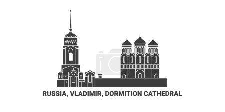 Ilustración de Rusia, Vladimir, Catedral de la Dormición, ilustración de vector de línea hito de viaje - Imagen libre de derechos