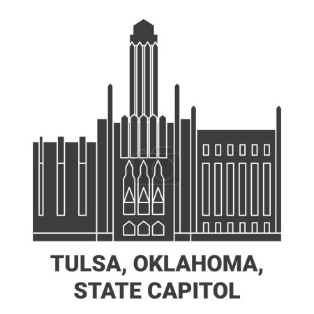 Ilustración de Estados Unidos, Tulsa, Oklahoma, Capitolio Estatal de viaje hito línea vector ilustración - Imagen libre de derechos