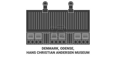 Ilustración de Dinamarca, Odense, Hans Christian Andersen Museo recorrido hito línea vector ilustración - Imagen libre de derechos