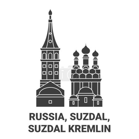 Ilustración de Rusia, Suzdal, Suzdal Kremlin recorrido hito línea vector ilustración - Imagen libre de derechos