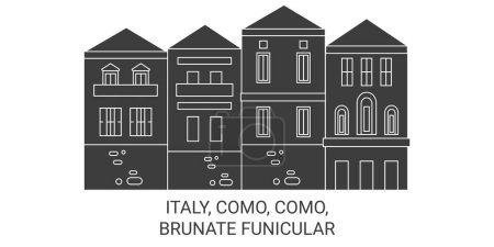 Ilustración de Italia, Como, Como, Brunate Funicular viaje hito línea vector ilustración - Imagen libre de derechos