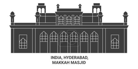 Téléchargez les illustrations : Inde, Hyderabad, Makkah Masjid Voyage illustration vectorielle ligne historique - en licence libre de droit