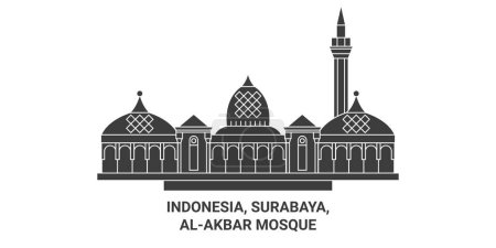 Téléchargez les illustrations : Indonésie, Surabaya, Alakbar Mosquée Voyage illustration vectorielle ligne historique - en licence libre de droit