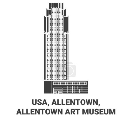 Illustration for Usa, Allentown, Allentown Art Museum travel landmark line vector illustration - Royalty Free Image