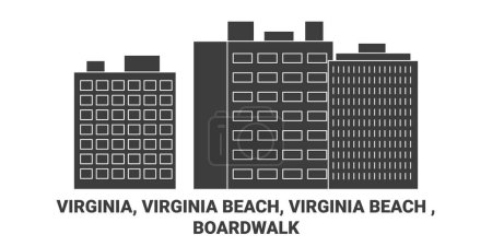 Téléchargez les illustrations : États-Unis, Virginie, Virginia Beach, Virginia Beach, Boardwalk Travel illustration vectorielle de ligne - en licence libre de droit