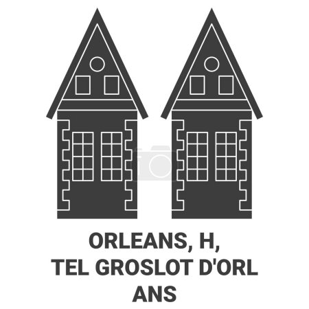 Téléchargez les illustrations : France, Orléans, Hotel Groslot Dorlans voyages illustration vectorielle de ligne historique - en licence libre de droit