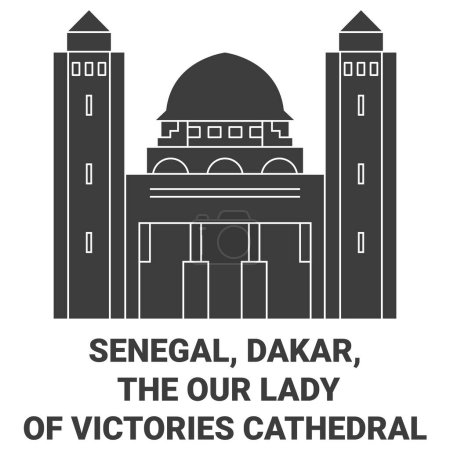 Téléchargez les illustrations : Sénégal, Dakar, La Cathédrale Notre-Dame des Victoires illustration vectorielle de ligne de voyage - en licence libre de droit