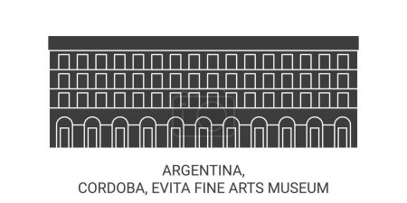 Téléchargez les illustrations : Argentine, Cordoue, Musée des Beaux-Arts d'Evita illustration vectorielle de ligne de voyage - en licence libre de droit