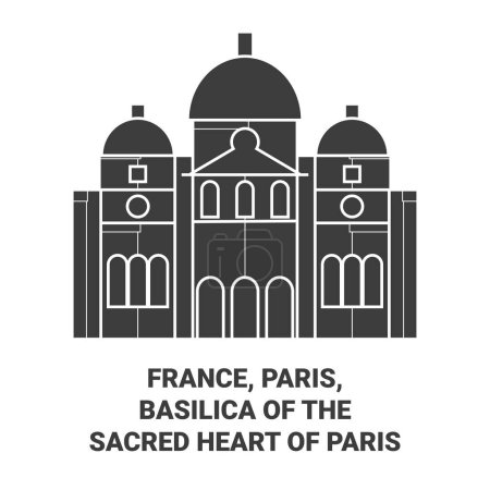Téléchargez les illustrations : France, Paris, Basilique du Sacré-Cœur de Paris illustration vectorielle de ligne de voyage - en licence libre de droit
