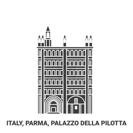 Téléchargez les illustrations : Italie, Parme, Palazzo Della Pilotta illustration vectorielle de ligne de voyage historique - en licence libre de droit