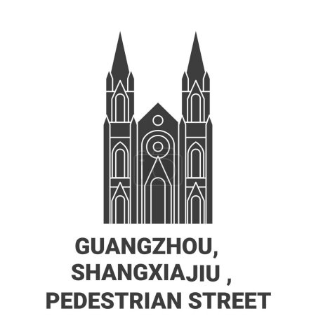 Ilustración de China, Guangzhou, Shangxiajiu, peatonal calle recorrido hito línea vector ilustración - Imagen libre de derechos
