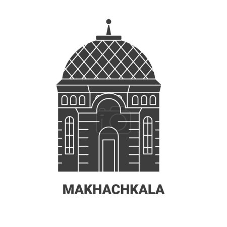 Téléchargez les illustrations : Russie, Makhachkala Voyage illustration vectorielle de ligne historique - en licence libre de droit