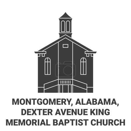 Téléchargez les illustrations : États-Unis, Montgomery, Alabama, Dexter Avenue King Memorial Illustration vectorielle de ligne de repère de voyage de l'église baptiste - en licence libre de droit
