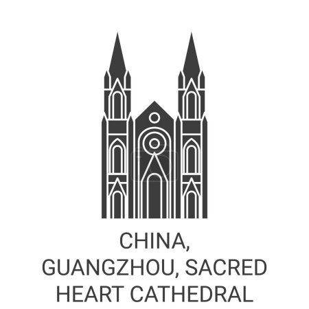 Téléchargez les illustrations : Chine, Guangzhou, Cathédrale du Sacré-Cœur illustration vectorielle de ligne de voyage - en licence libre de droit