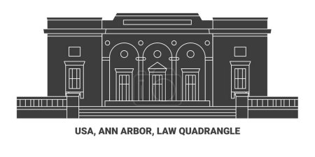 Téléchargez les illustrations : Usa, Ann Arbor, Law Quadrangle, illustration vectorielle de ligne de repère de voyage - en licence libre de droit