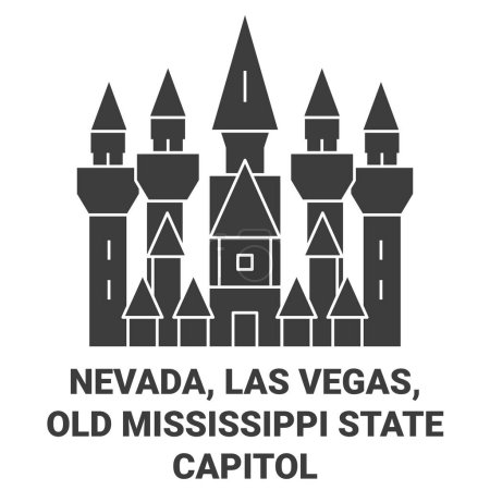 Téléchargez les illustrations : États-Unis, Nevada, Las Vegas, Old Mississippi State Capitol voyages illustration vectorielle de ligne historique - en licence libre de droit