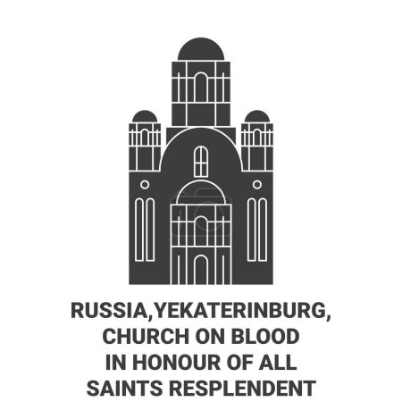 Ilustración de Rusia, Ekaterimburgo, Iglesia Sobre la Sangre En honor de Todos los Santos Resplandeciente viaje hito línea vector ilustración - Imagen libre de derechos
