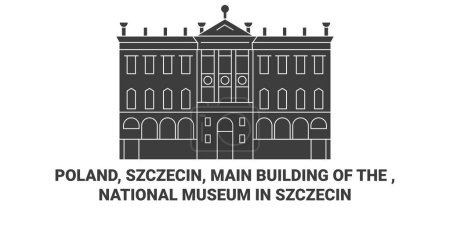 Ilustración de Polonia, Szczecin, Edificio principal de la, Museo Nacional En Szczecin viaje hito línea vector ilustración - Imagen libre de derechos