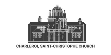 Ilustración de Bélgica, Charleroi, Iglesia de Saintchristophe, ilustración de vector de línea hito de viaje - Imagen libre de derechos
