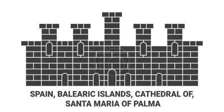 Téléchargez les illustrations : Espagne, Îles Baléares, Cathédrale De, Santa Maria De Palma voyages illustration vectorielle ligne historique - en licence libre de droit