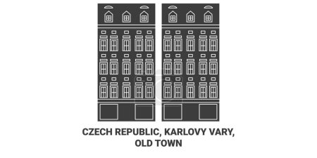 Téléchargez les illustrations : République tchèque, Karlovy Vary, Vieille ville illustration vectorielle de ligne de voyage - en licence libre de droit