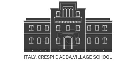 Téléchargez les illustrations : Italie, Crespi Dadda, Village School, illustration vectorielle de ligne de repère de voyage - en licence libre de droit