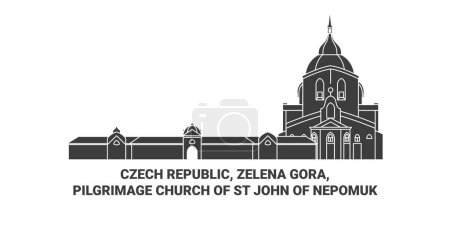 Téléchargez les illustrations : République tchèque, Zelena Gora, Eglise de pèlerinage de St John Of Nepomuk illustration vectorielle de ligne de voyage - en licence libre de droit