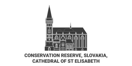 Téléchargez les illustrations : Slovaquie, Cathédrale de Sainte-Elisabeth illustration vectorielle de ligne de voyage - en licence libre de droit