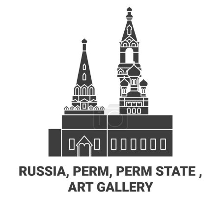 Téléchargez les illustrations : Russie, Perm, Perm State, illustration vectorielle de ligne de voyage de la galerie d'art - en licence libre de droit
