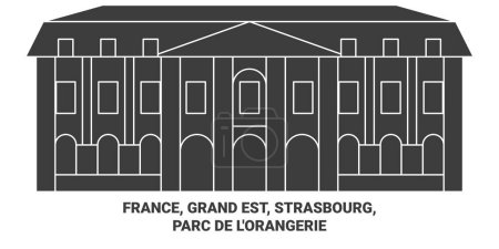 Téléchargez les illustrations : France, Grand Est, Strasbourg, Parc De Lorangerie illustration vectorielle de ligne de voyage - en licence libre de droit
