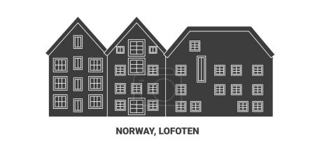 Illustration for Norway, Lofoten, travel landmark line vector illustration - Royalty Free Image