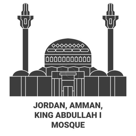 Illustration for Jordan, Amman, King Abdullah I Mosque travel landmark line vector illustration - Royalty Free Image