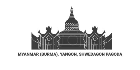 Ilustración de Myanmar Birmania, Yangón, Shwedagon Pagoda, ilustración de vector de línea de referencia de viaje - Imagen libre de derechos