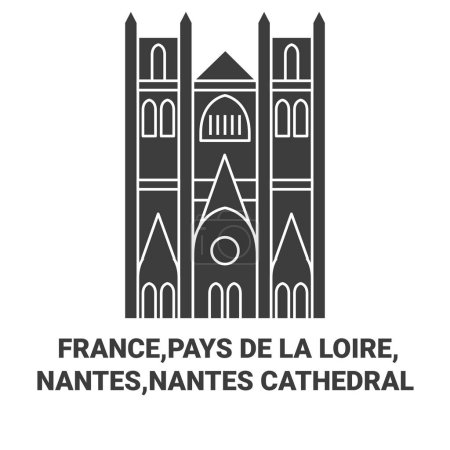 Illustration for France,Pays De La Loire, Nantes,Nantes Cathedral travel landmark line vector illustration - Royalty Free Image